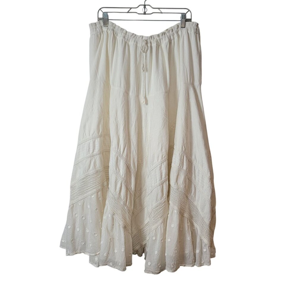 L'POGEE Bohemian White Maxi Skirt With Eyelet Detail & Crochet Layers Tie - Picture 11 of 14